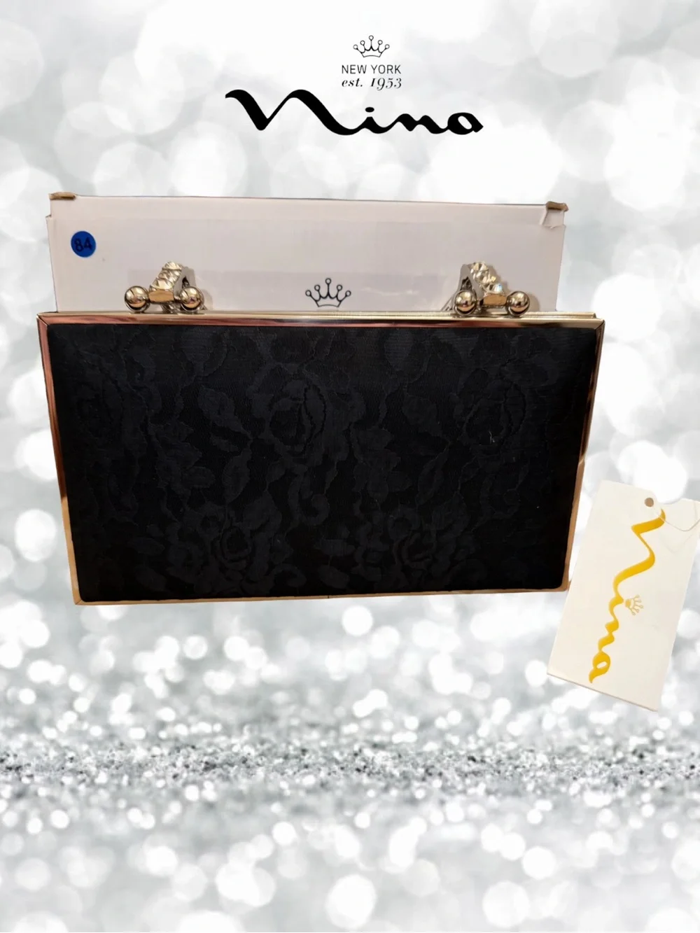 NWT Nina Boujee Black Lace Minaudiere Clutch Bag GORGEOUS!